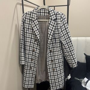 Stylish Black and White Checkered Women's Coat